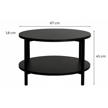 Nowoczesny, okrągły stolik kawowy 65 cm – Styl loft, dwupoziomowy MILANO M14
